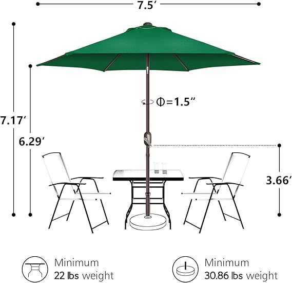 7.5Ft Patio Umbrella, UV Protect Pool Umbrella with Heavy Duty Pole, Outdoor Umbrella with Push Bottom Tilt & Crank