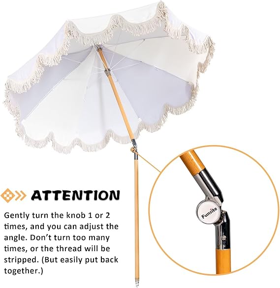 6.5ft Pagoda Beach Umbrella with Fringe, UPF 50+ Boho Umbrellas with Carry Bag