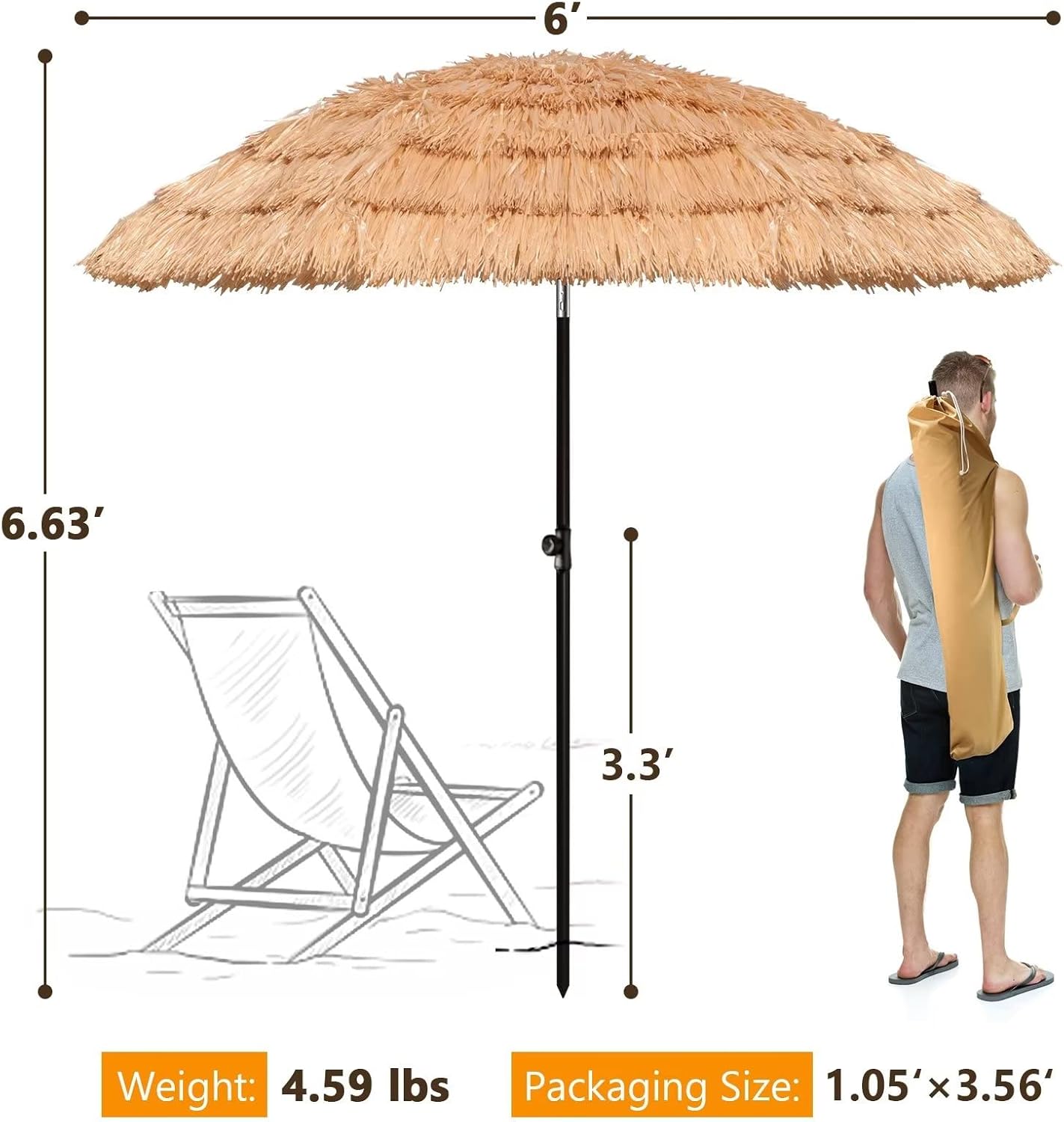6ft Tiki Umbrellas for Outside, UV Protect Thatch Umbrella with Tilt Design, Thatch Patio Umbrella for Outdoor Tiki Bar