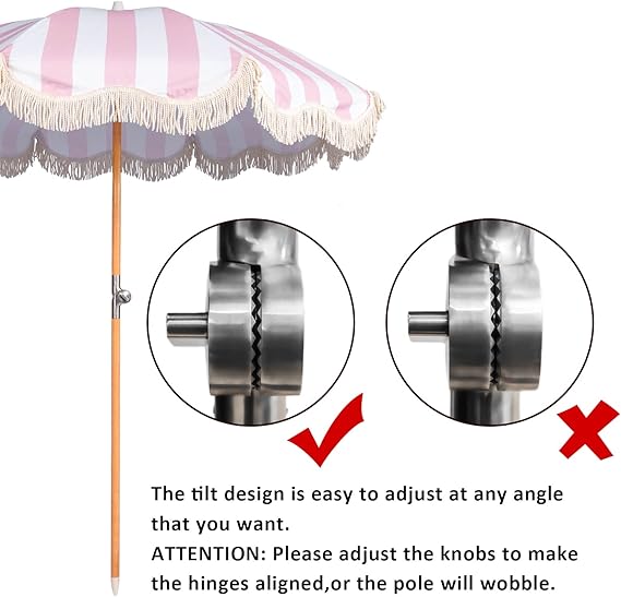 6.5ft Boho Beach Umbrella with Fringe, UPF 50+ Tassel Umbrellas with Carry Bag, Premium Wood Pole Foldable Patio Umbrella