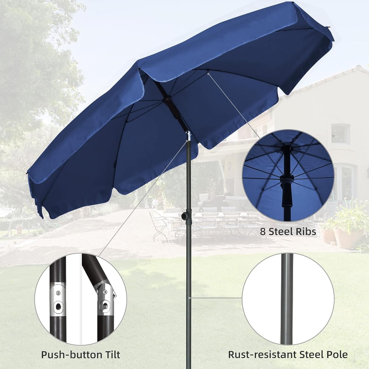 6.5 ft Outdoor Table Umbrella with Tilt Steel Pole, UPF50+ Protection, Great for Outdoor Garden Backyard