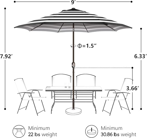 9Ft Patio Umbrella, UV Protect Pool Umbrella with Heavy Duty Pole