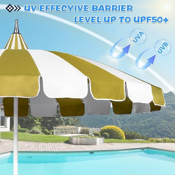 8Ft Patio Pagoda Umbrella, UV Protect Pool Umbrellas with Heavy Duty Pole