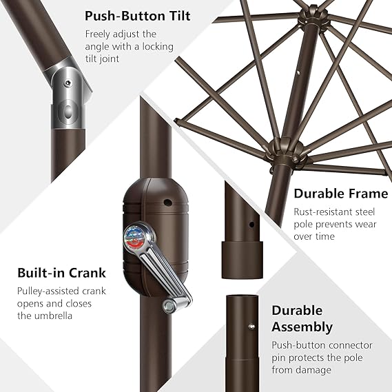 9Ft Patio Umbrella, UV Protect Pool Umbrella with Heavy Duty Pole