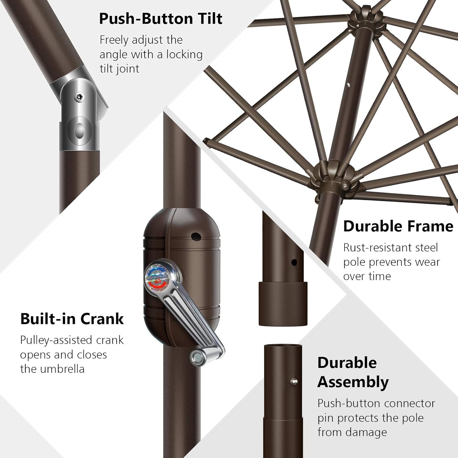 Patio Umbrella with Solar Lights, 9ft, 24 LED, Grass Green, Outdoor Umbrella with Push Bottom Tilt & Crank