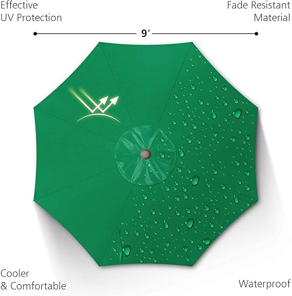 9Ft Patio Umbrella, UV Protect Pool Umbrella with Heavy Duty Pole, Outdoor Umbrella with Push Bottom Tilt & Crank