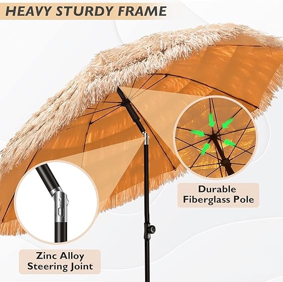 6.5ft/8ft Tiki Umbrella Outdoor Patio With Tilt - Hawaiian Tropical Palapa Beach, UPF 50+ Thatch Hut