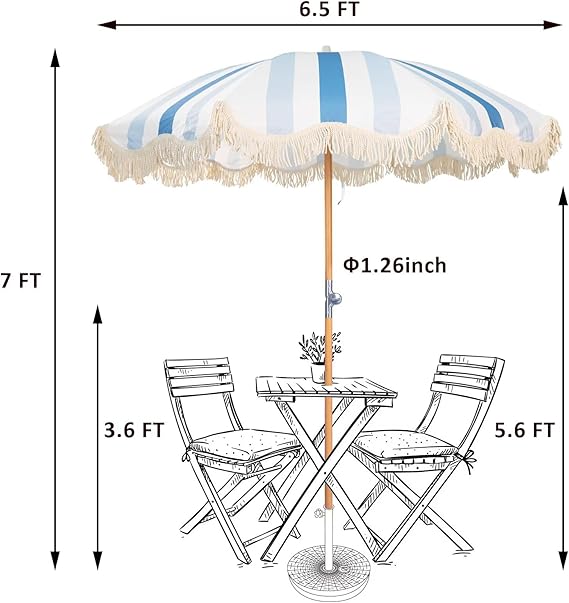 6.5ft Boho Beach Umbrella with Fringe, UPF 50+ Tassel Umbrellas with Carry Bag