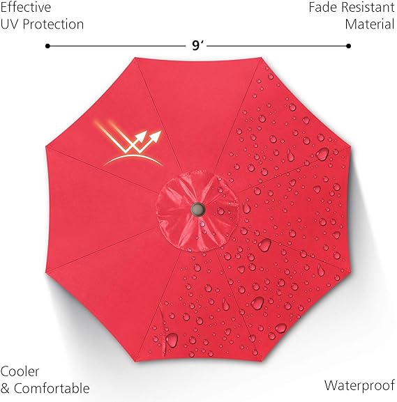 9Ft Patio Umbrella, UV Protect Pool Umbrella with Heavy Duty Pole