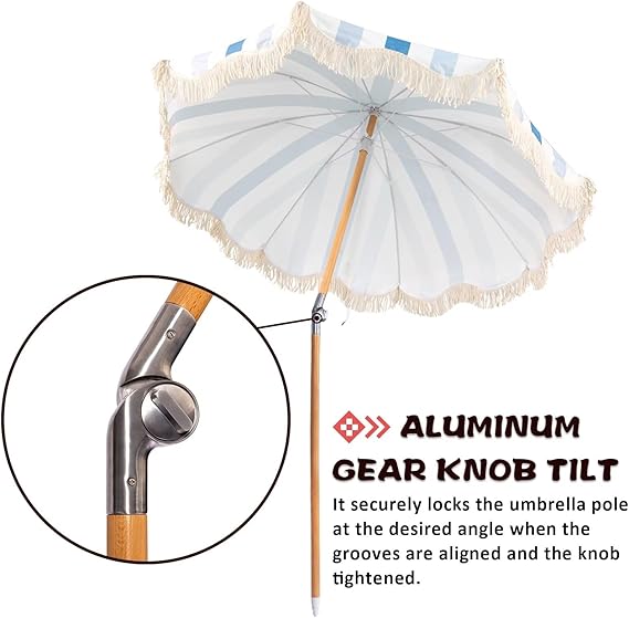 6.5ft Boho Beach Umbrella with Fringe, UPF 50+ Tassel Umbrellas with Carry Bag