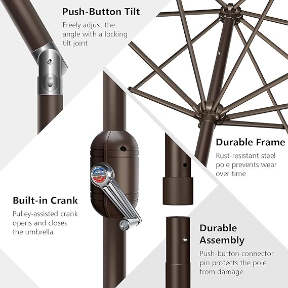 9Ft Patio Umbrella, UV Protect Pool Umbrella with Heavy Duty Pole, Outdoor Umbrella with Push Bottom Tilt & Crank