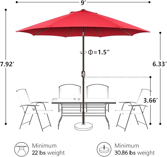 9Ft Patio Umbrella, UV Protect Pool Umbrella with Heavy Duty Pole
