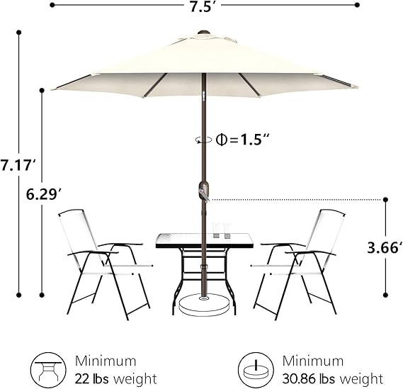 7.5Ft/9Ft Patio Umbrella, UV Protect Pool Umbrella with Heavy Duty Pole