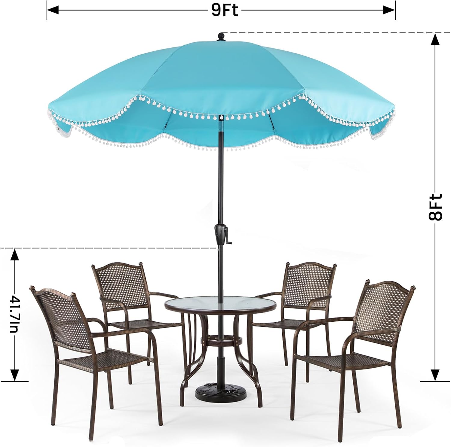 9' Patio Umbrella with Aqua Copy and White Fringe Accents
