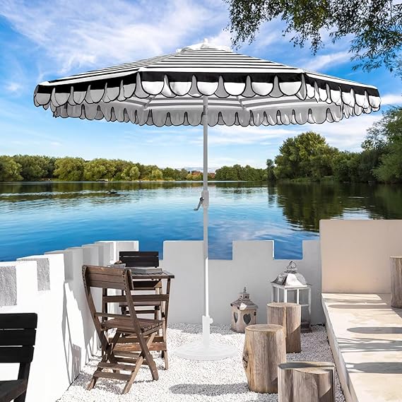 9Ft Elegant Valance Patio Umbrella, Outdoor Umbrellas for Patio with Auto-Tilt and Crank Systerm