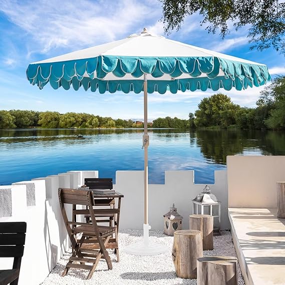 9Ft Elegant Valance Patio Umbrella, Outdoor Umbrellas for Patio with Auto-Tilt and Crank System