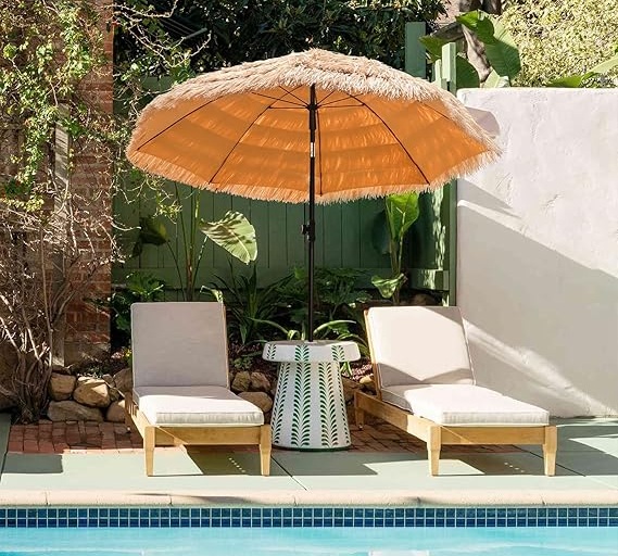 6.5ft/8ft Tiki Umbrella Outdoor Patio With Tilt - Hawaiian Tropical Palapa Beach, UPF 50+ Thatch Hut