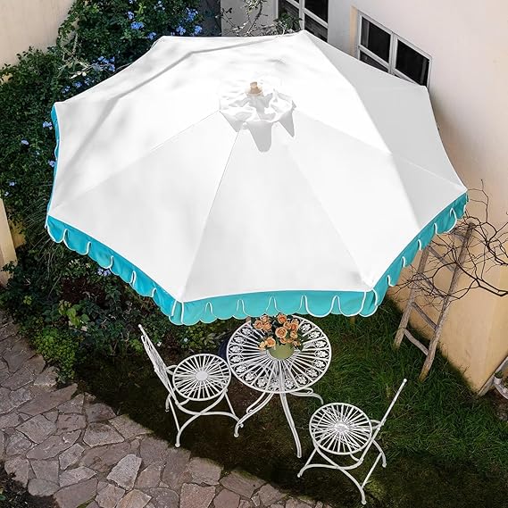 9Ft Elegant Valance Patio Umbrella, Outdoor Umbrellas for Patio with Auto-Tilt and Crank System