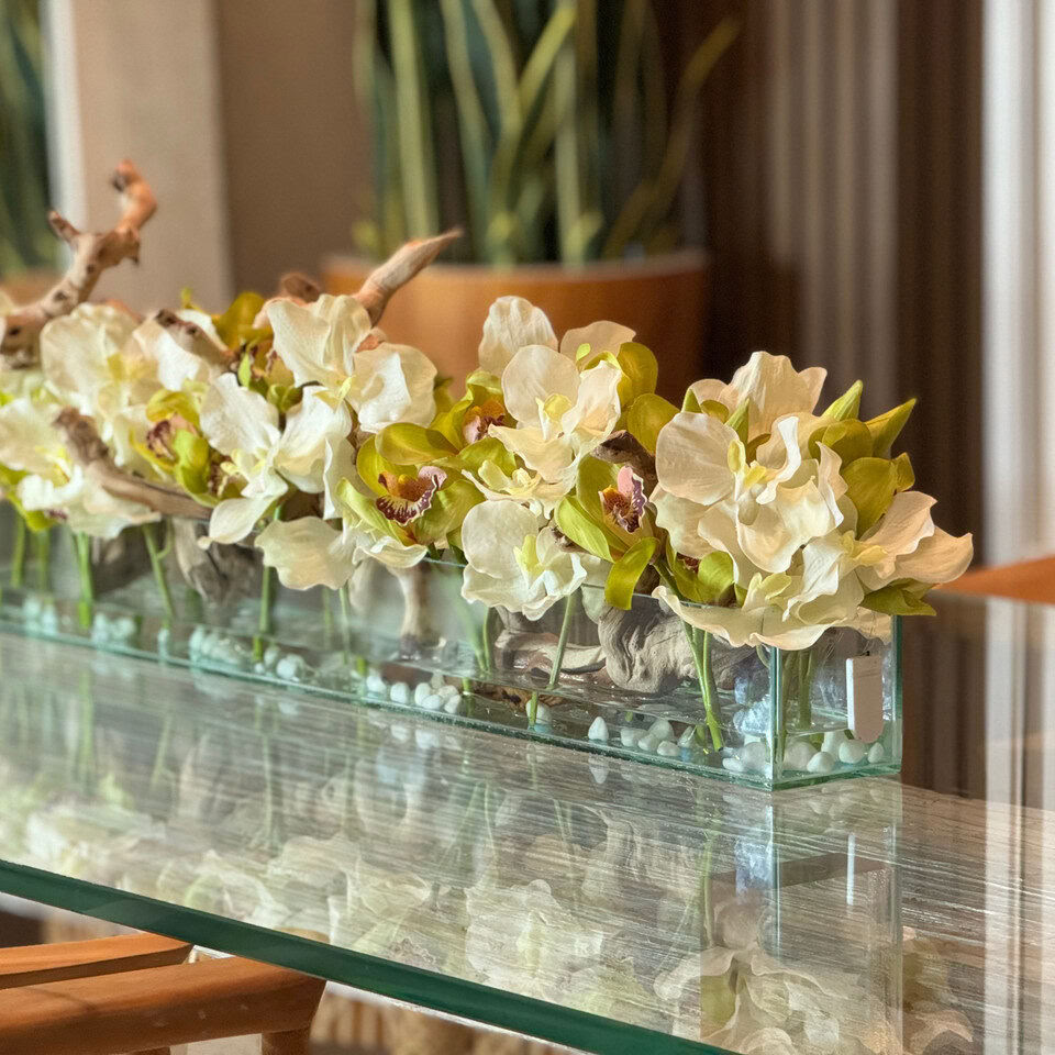 Casa Moderna avec Vandas blanches et cymbidiums verts