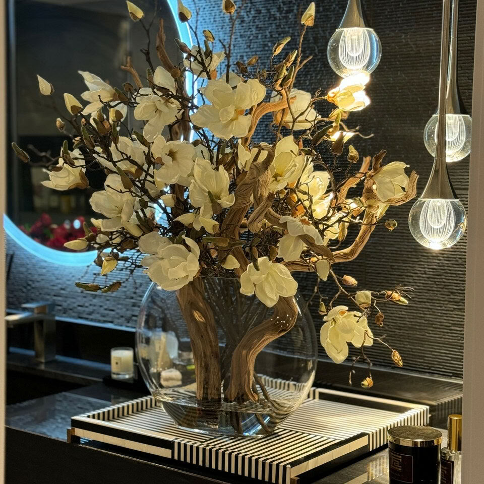 Vase Lune 16″ Avec Magnolias