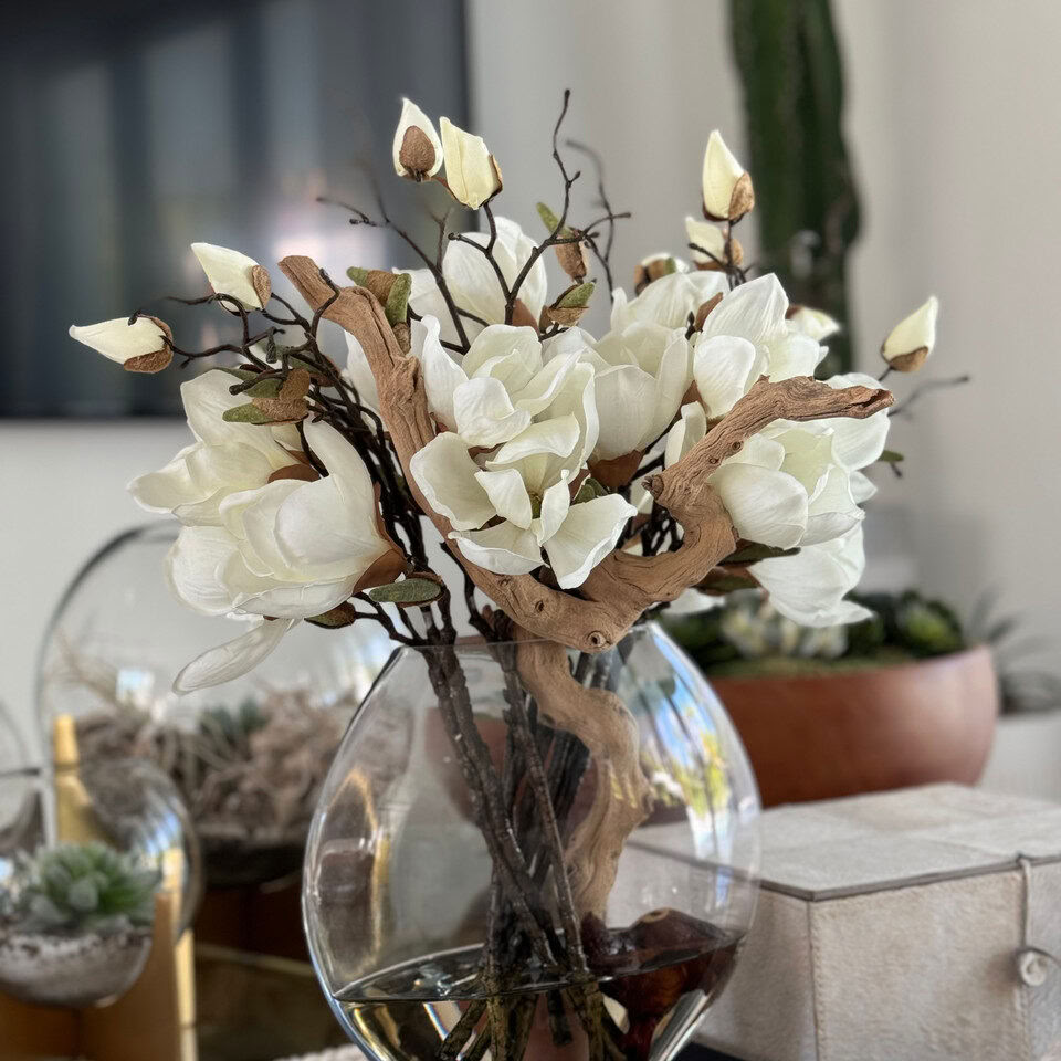 Vase Lune 10″ Avec Magnolias