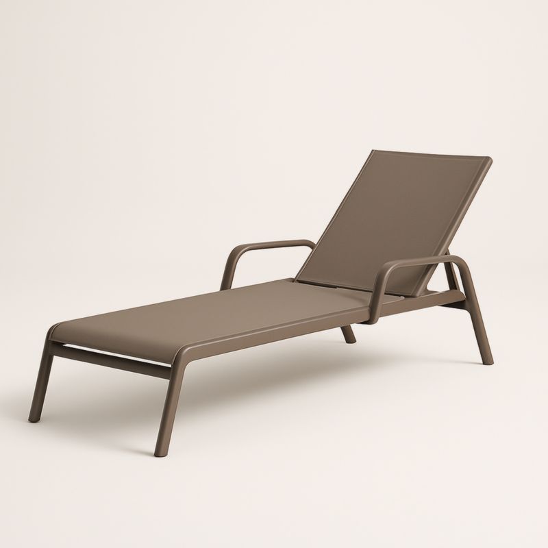 Chaise Longue de Jardin en Aluminium et Polyester Marron