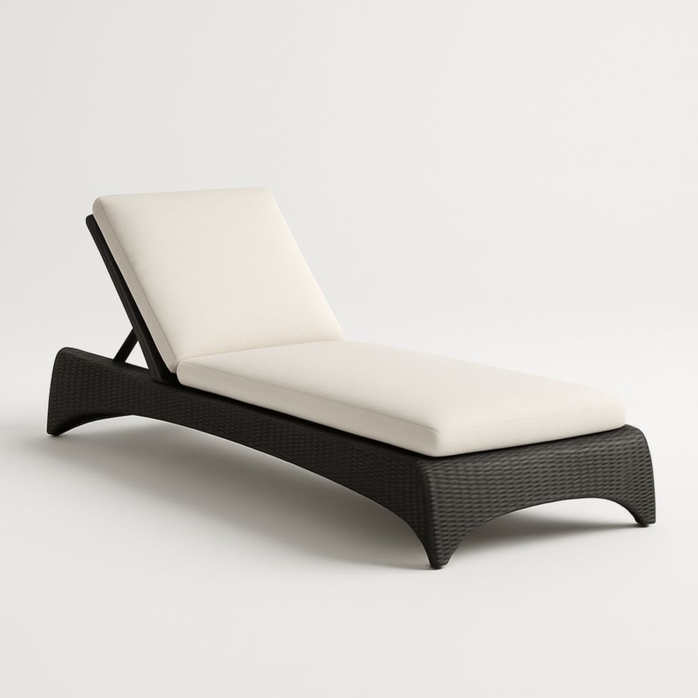 Chaise longue de jardin en résine tressée noir et blanc