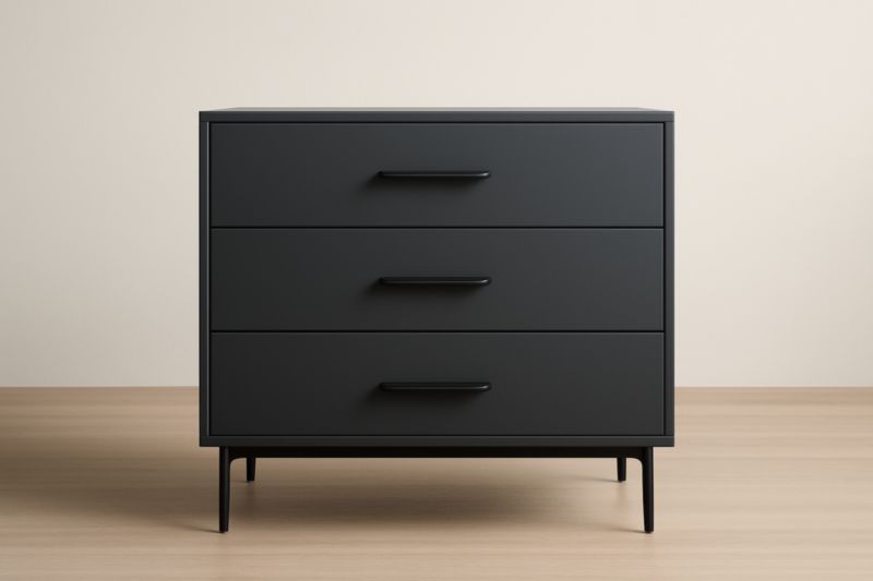 Commode 3 Tiroirs MDF Noir Pieds en Acier