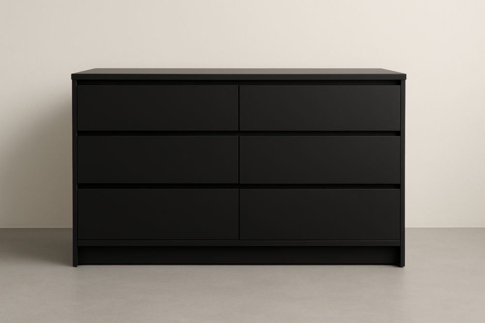 Commode 6 tiroirs en bois noir 120x40x75 cm