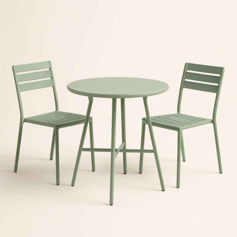 Ensemble table et chaises en métal vert