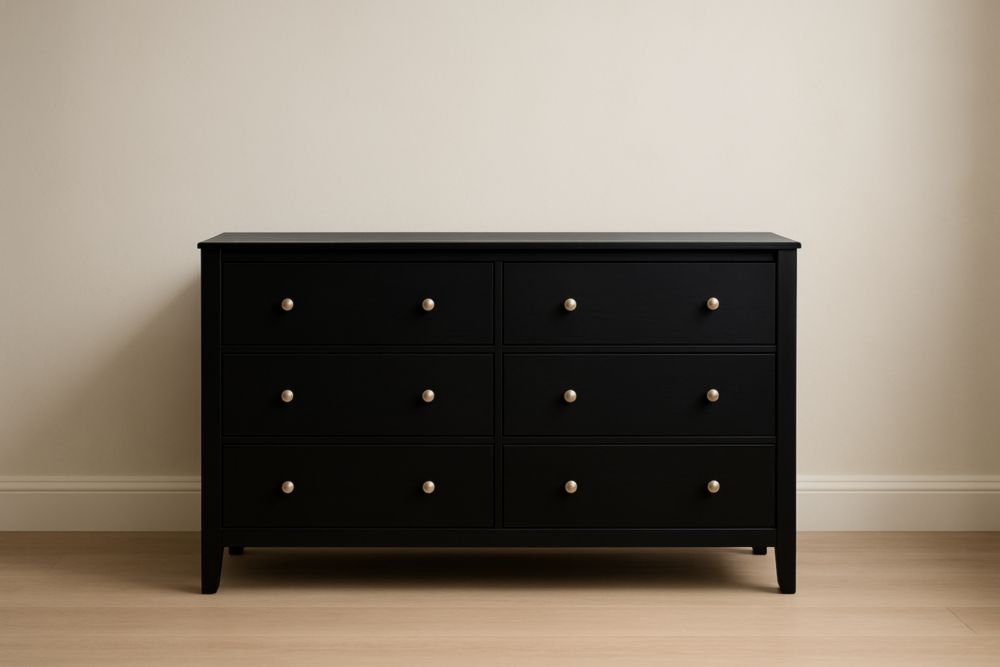 Commode 6 tiroirs en bois MDF et métal Noir