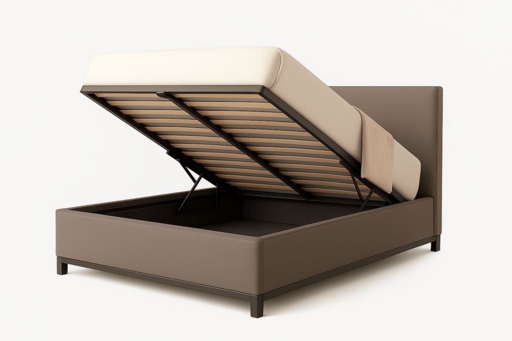 Lit coffre bois et acier brun