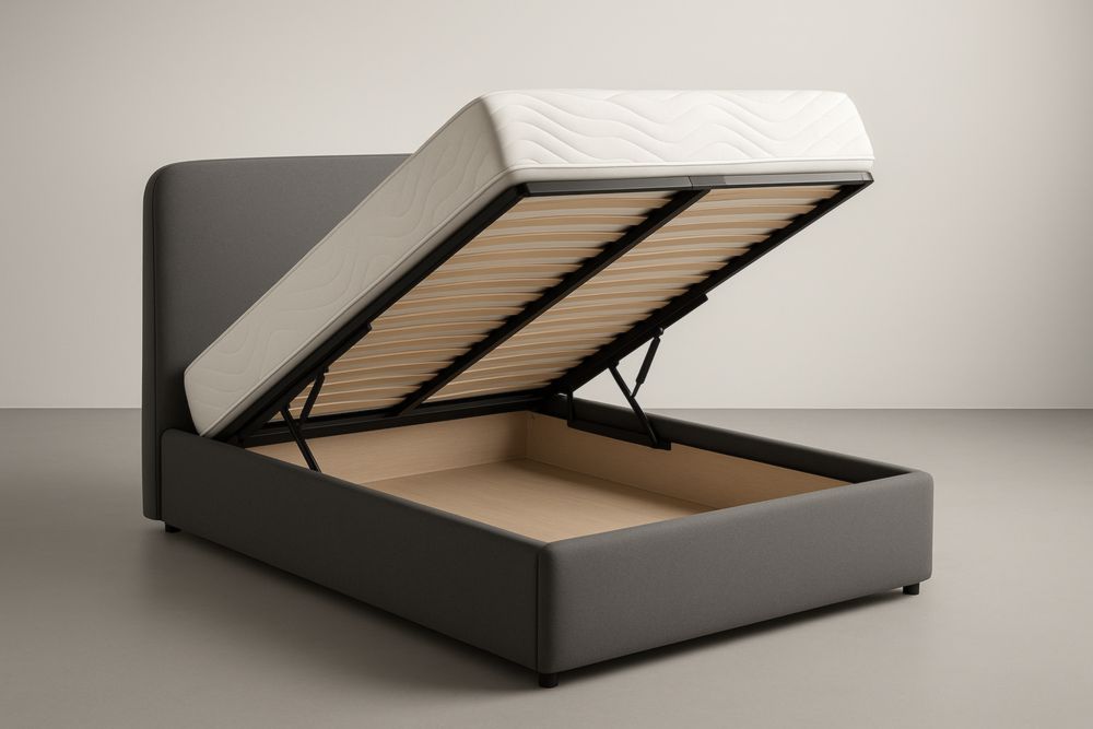 Lit coffre en tissu gris