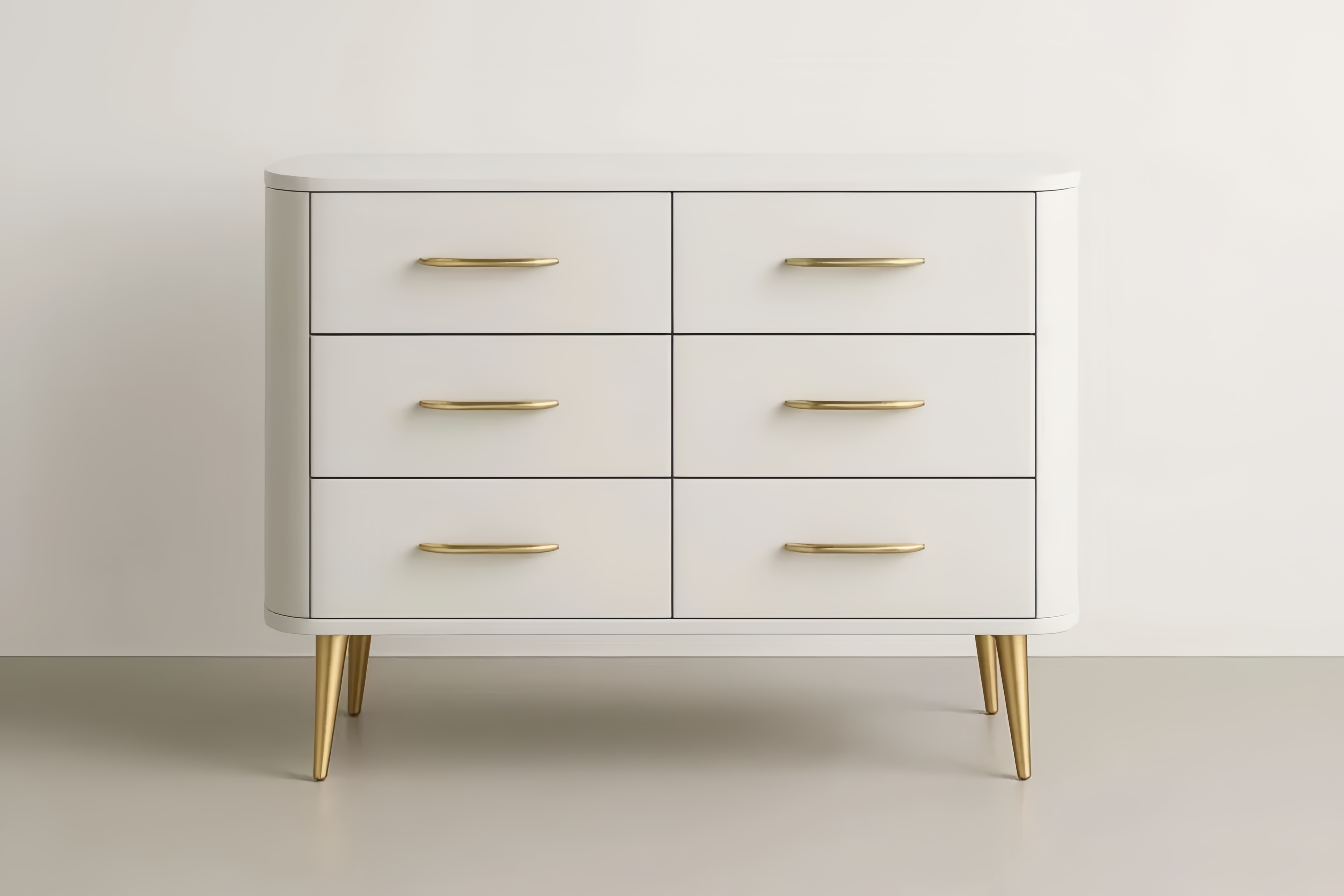 Commode 6 tiroirs MDF blanc et acier doré 120x40x80 cm