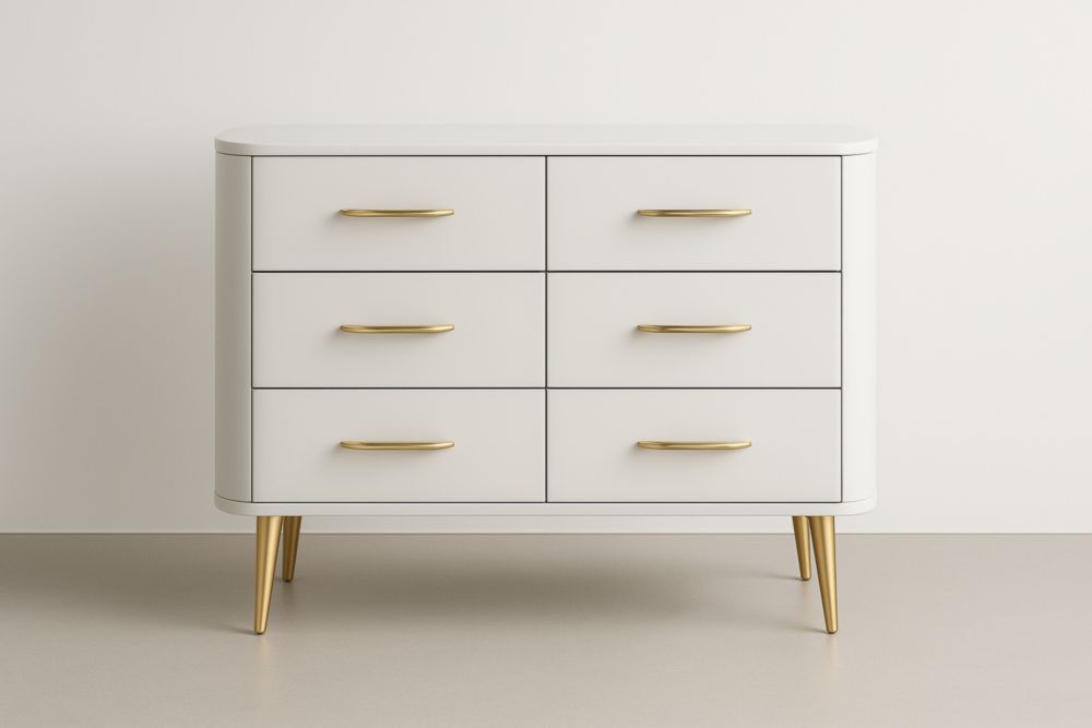 Commode 6 tiroirs MDF blanc et acier doré 120x40x80 cm