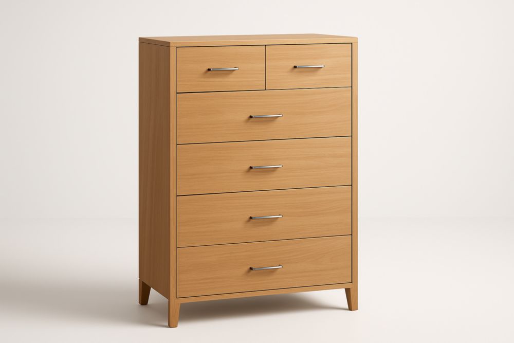 Commode 6 tiroirs en bois d'ingénierie chêne