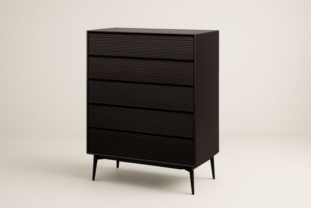 Commode à Tiroirs en Bois Marron avec Pieds en Métal 5 Tiroirs