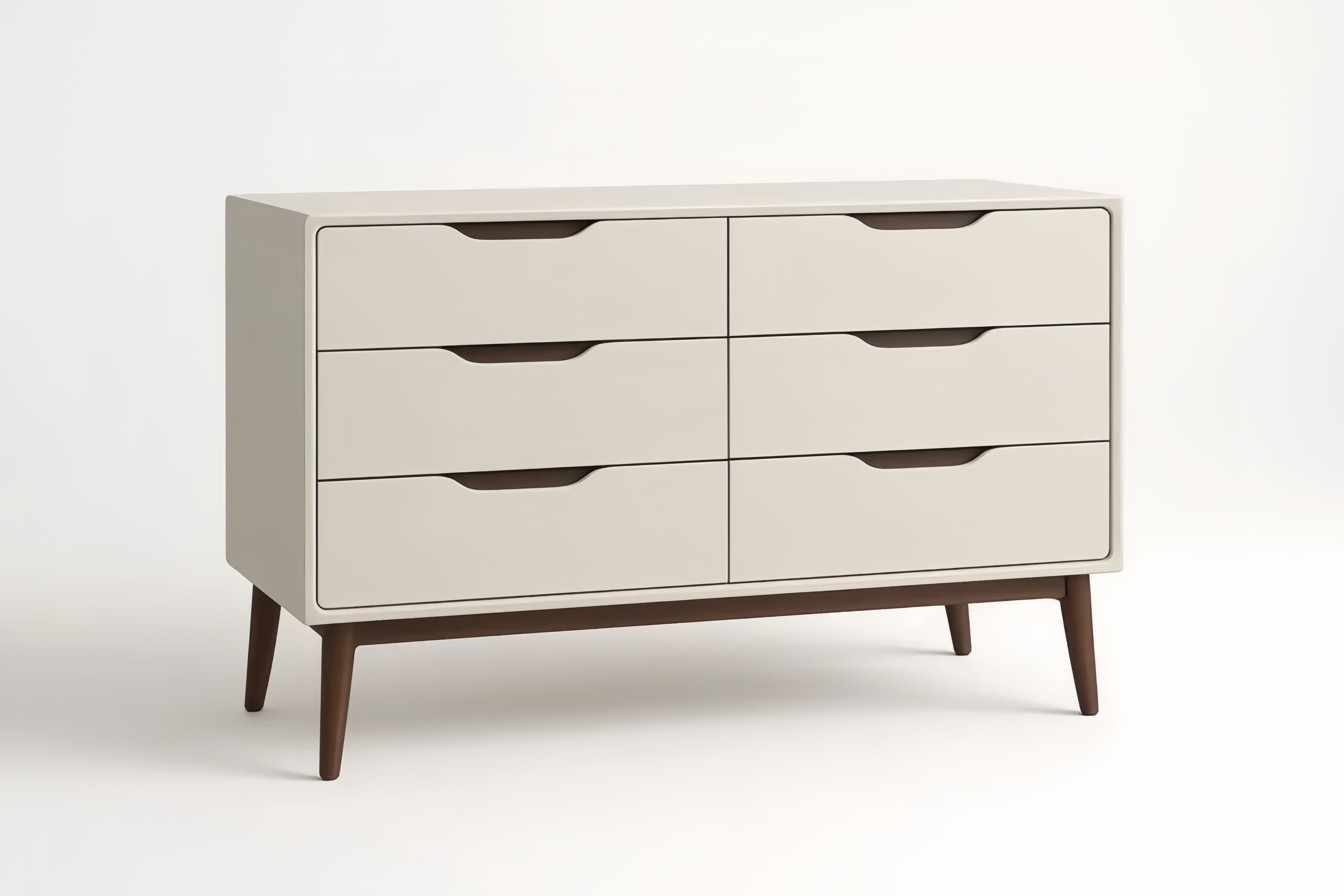 Commode en Bois MDF et Hévéa 6 Tiroirs Beige Brun 120cm