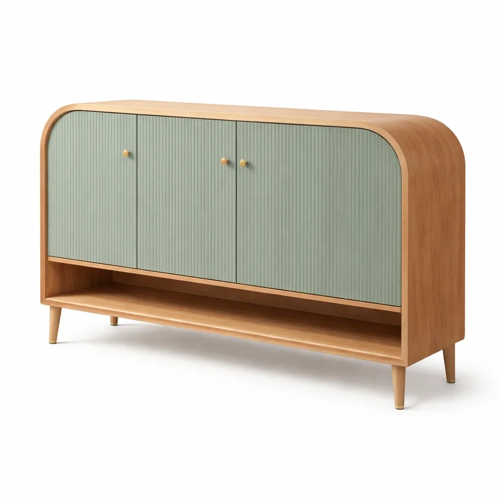 Buffet bas moderne en bois avec portes striees-furniflux