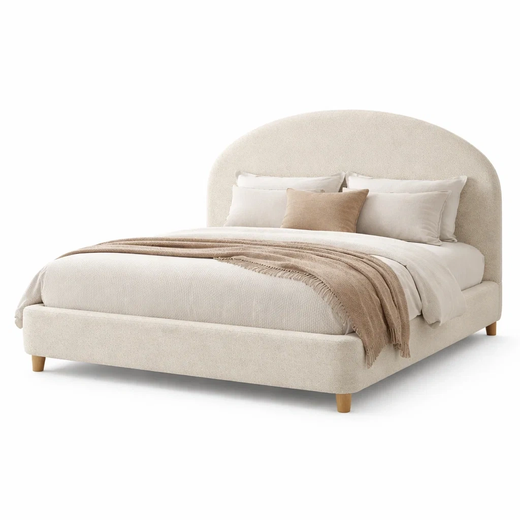 Lit arrondi minimaliste beige-furniflux