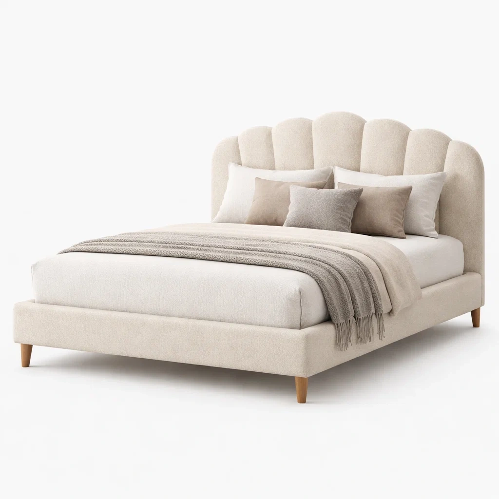 Lit design rembourre creme-furniflux