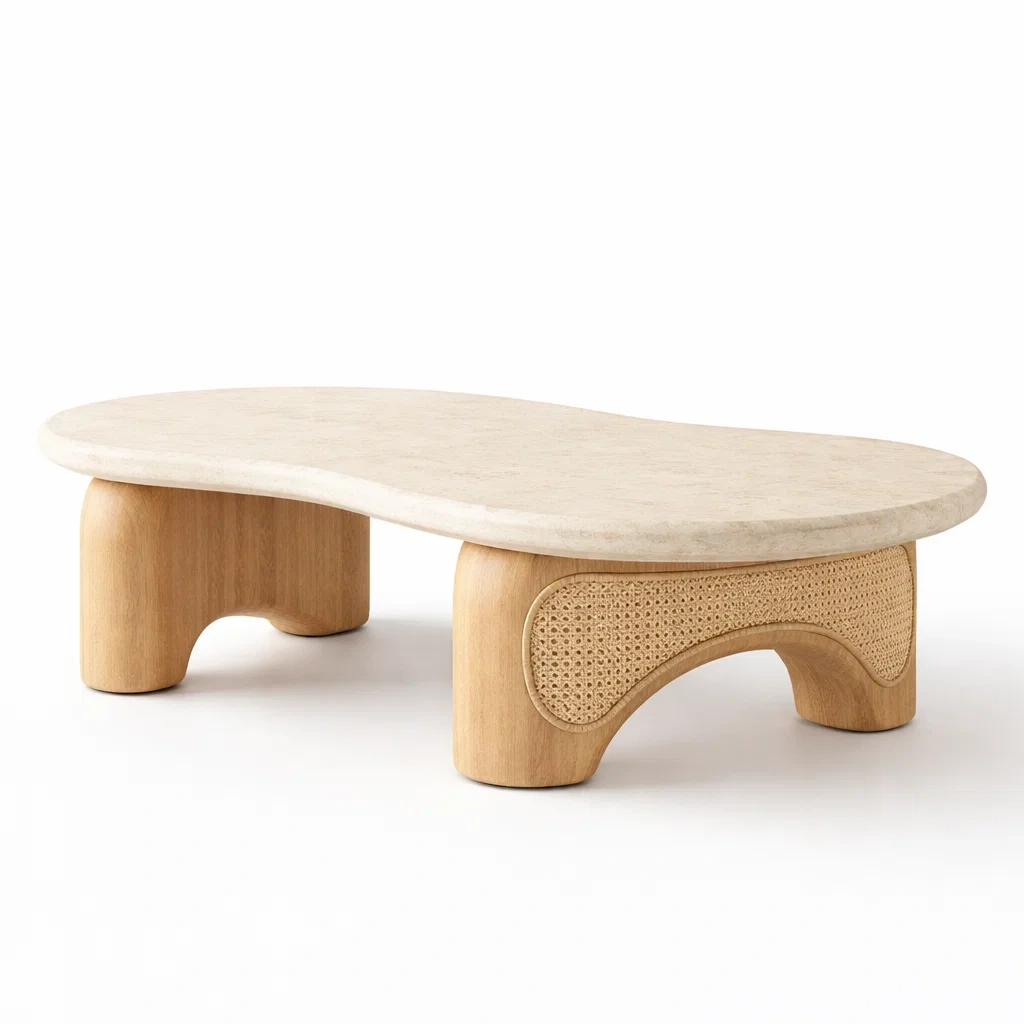 Table basse organique en bois naturel et pierre-furniflux