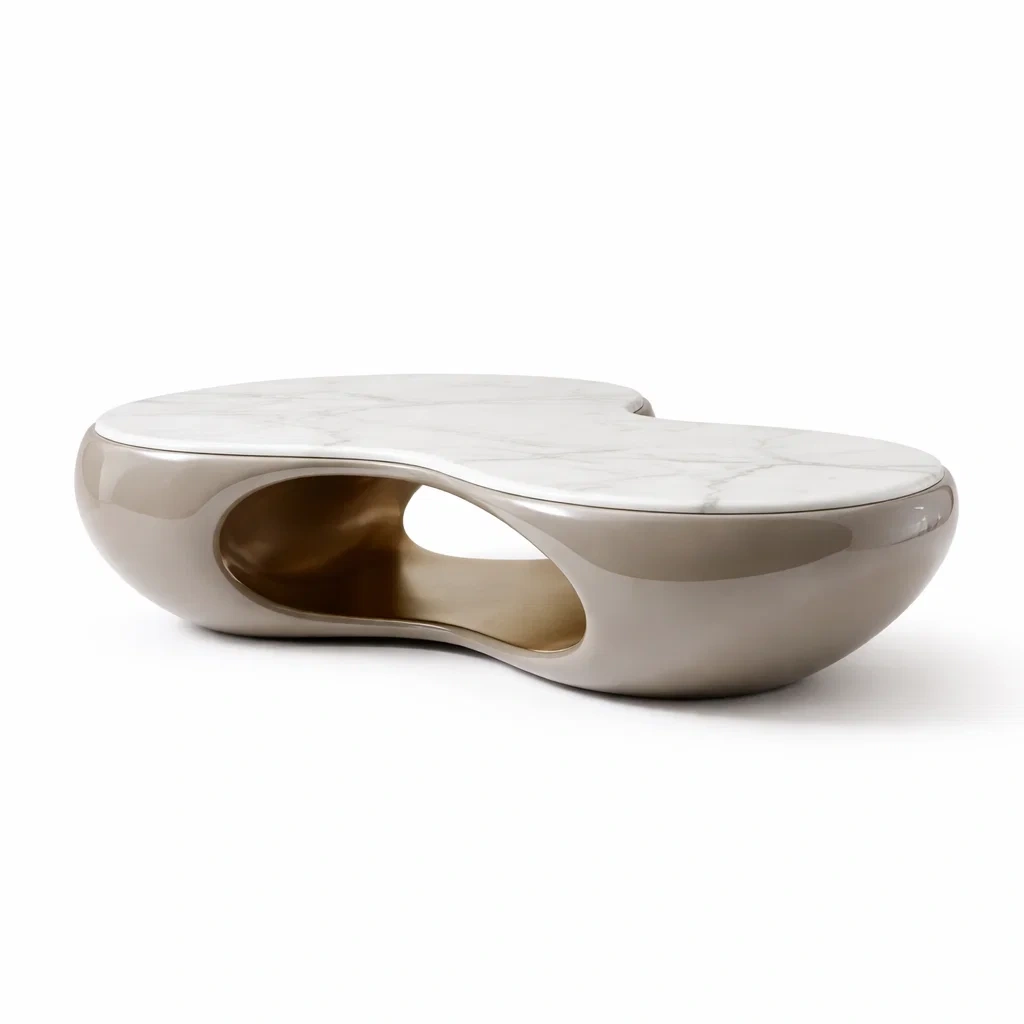 Table basse sculpturale finition pierre polie-furniflux