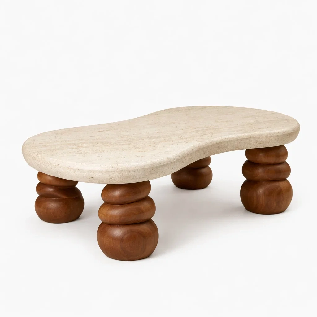 Table basse artisanale pierre et bois tourne-furniflux