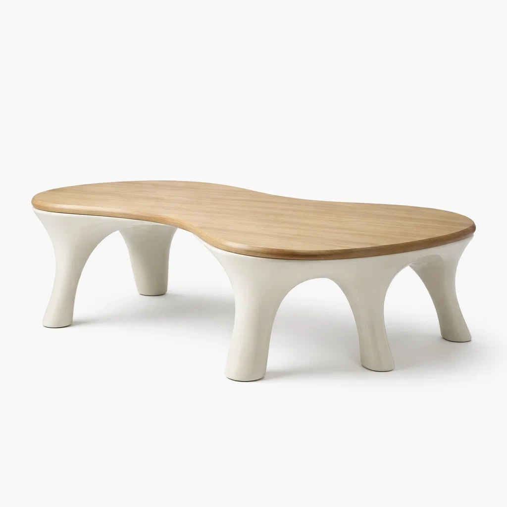 Table basse organique plateau bois pieds sculptes-furniflux