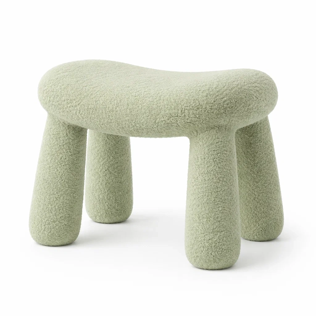 Pouf organique design tissu texturé vert clair-furniflux