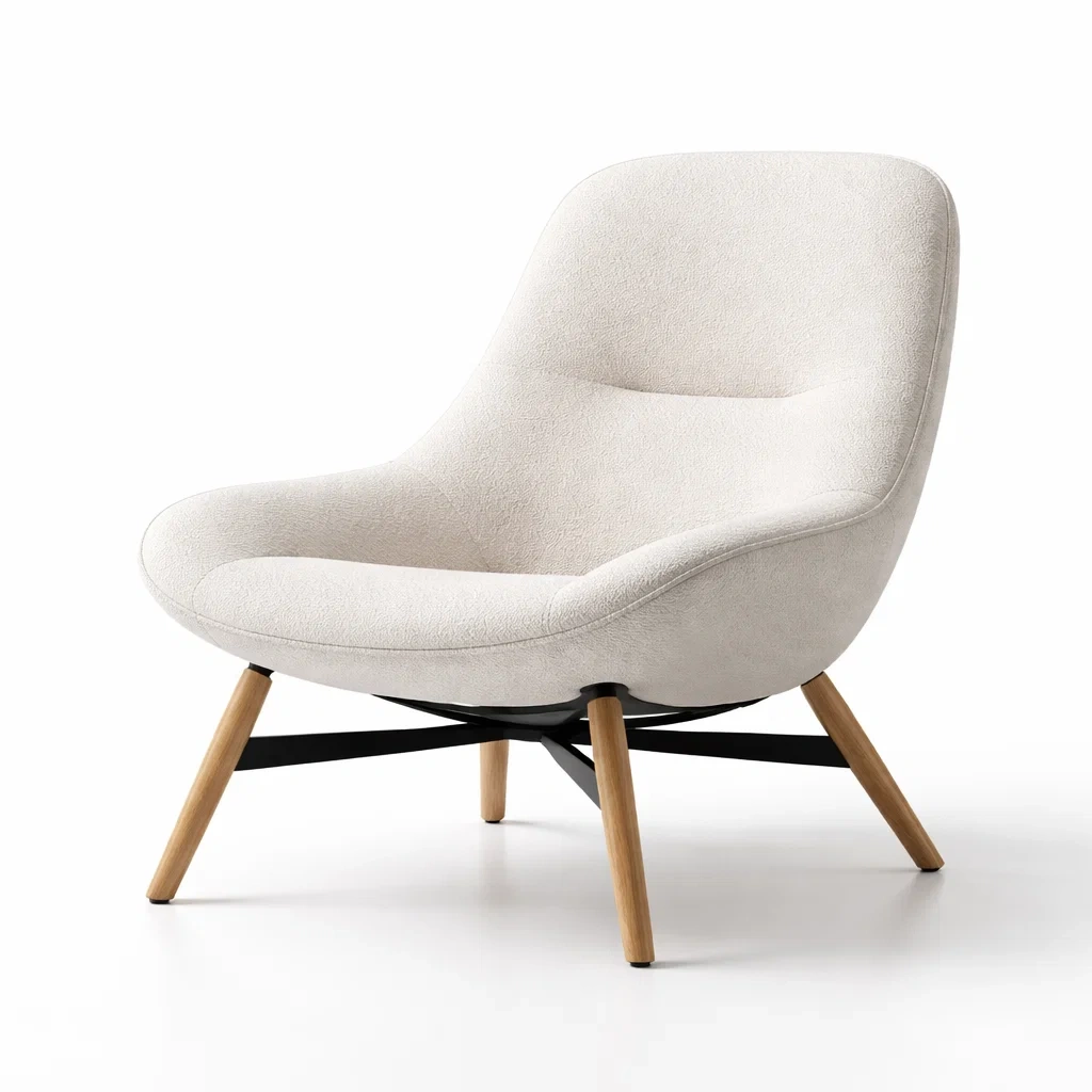 Sedia da relax in tessuto crema con gambe in legno 80x78x72 cm-LUXEPLUSHSPACE