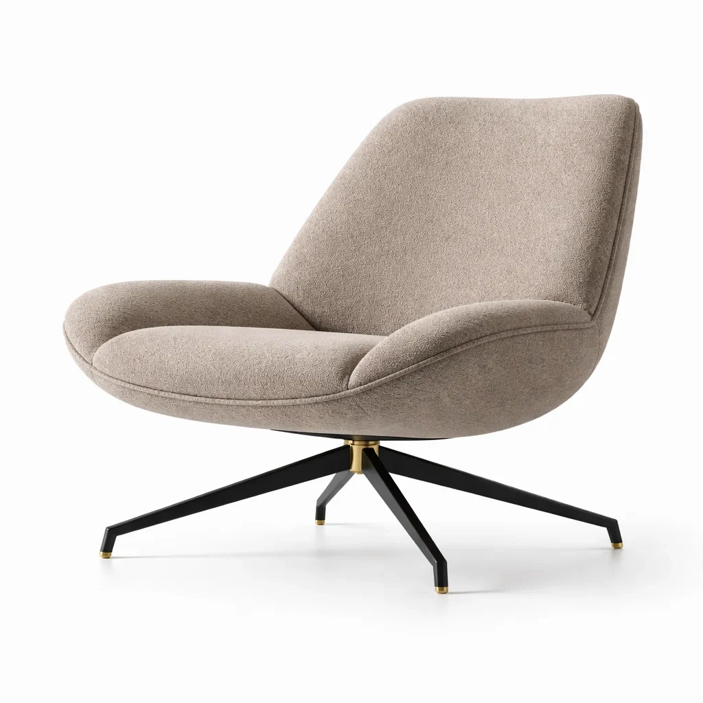 Sedia girevole in tessuto beige con base in metallo nero-LUXEPLUSHSPACE