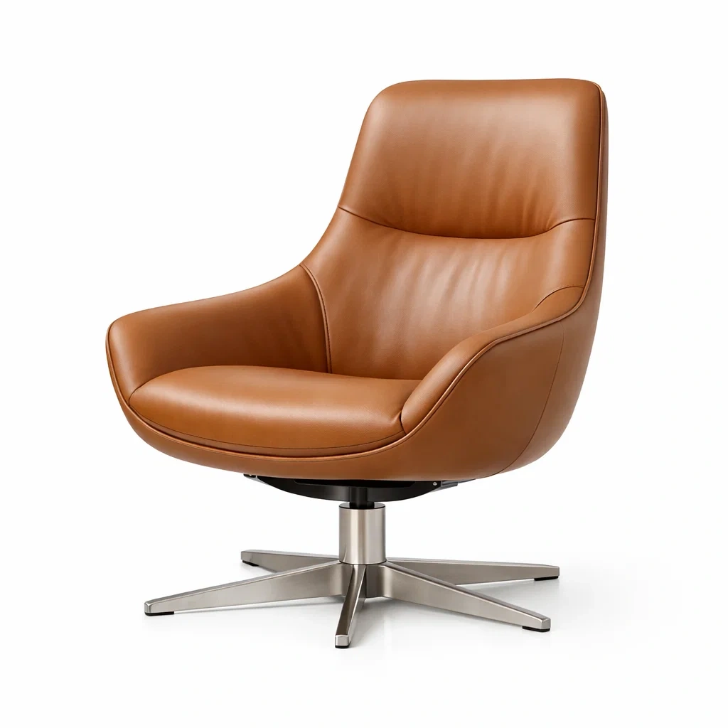 Sedia girevole in pelle PU marrone con base in metallo-LUXEPLUSHSPACE