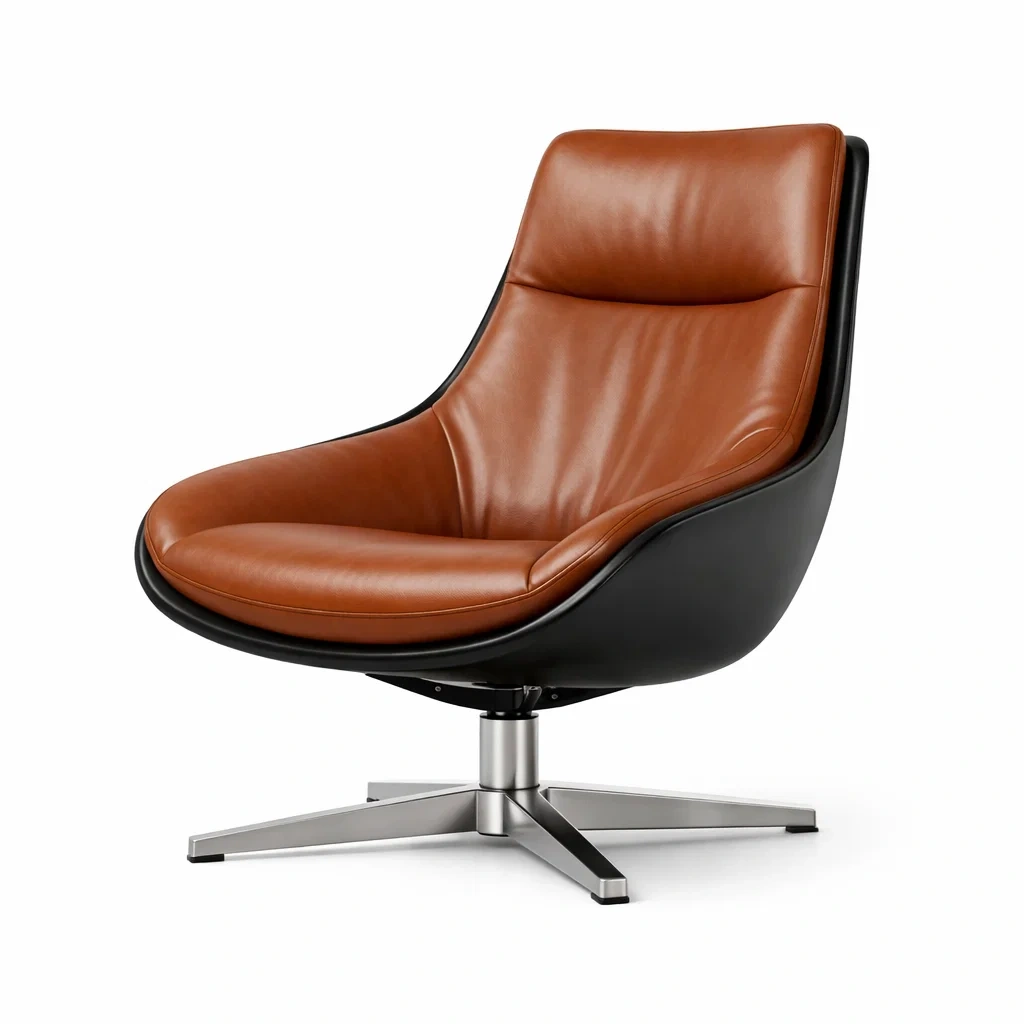 Sedia girevole in pelle marrone con base in acciaio-LUXEPLUSHSPACE